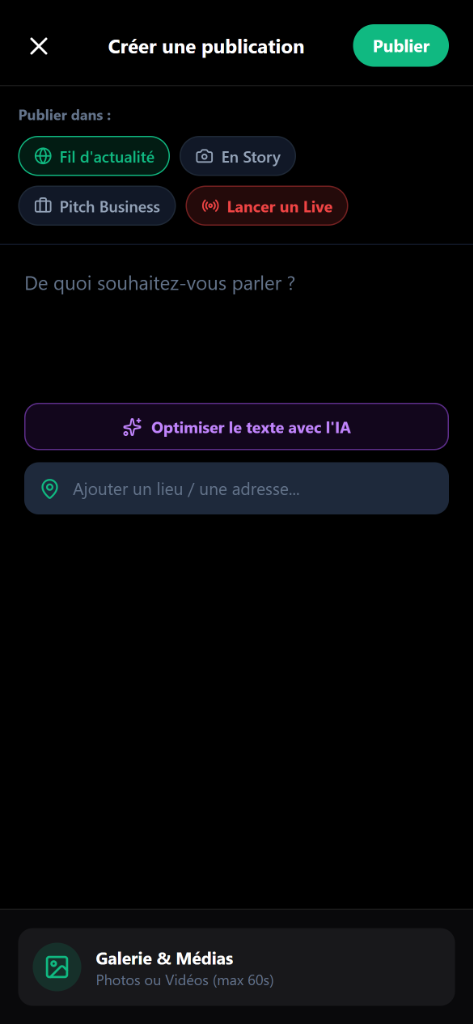 Créer une publication, stories et pitch avec IA